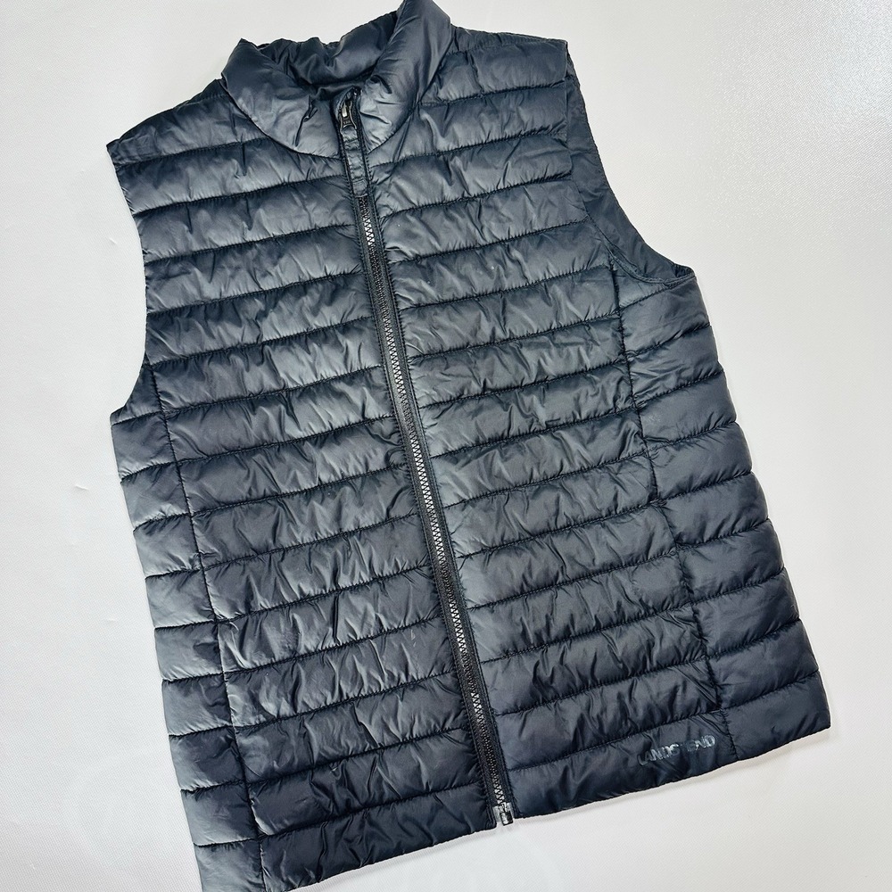 Lands' End Kids Puffer Vest‎ Youth L 10 12 Gray Lightweight Quilted Zip Front